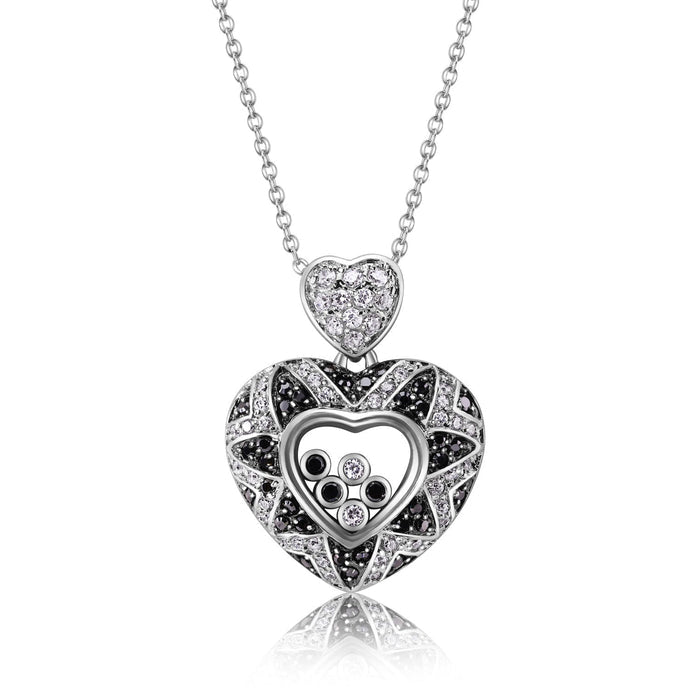 Clearance Silver 925 Floating Clear CZ Black Rhodium Plated Heart Necklace - BGP00006