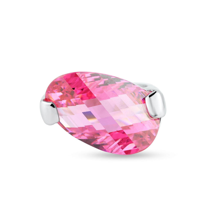 Clearance - Silver 925 Rhodium Plated Big Pink CZ Ring - BGR00027
