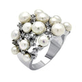 Clearance - Silver 925 Rhodium Plated Clear CZ Multiple Fresh Water Pearl Ring  - BGR00382