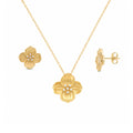 Clearance- Gold Plated 925 Sterling Silver Flower CZ Stud Earring and Necklace Set - STS00221