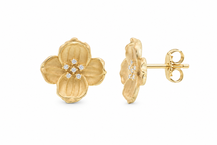 Clearance- Gold Plated 925 Sterling Silver Flower CZ Stud Earring and Necklace Set - STS00221