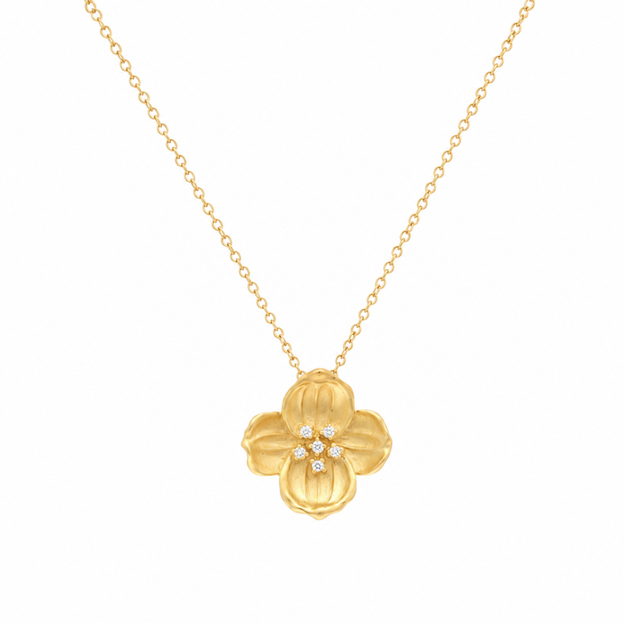 Clearance- Gold Plated 925 Sterling Silver Flower CZ Stud Earring and Necklace Set - STS00221
