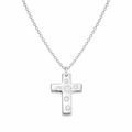 Clearance- Rhodium Plated 925 Silver High Polish Cross Multi Clear CZ Pendant Necklace - BGN00013
