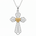 Clearance- Two Tone 925 Sterling Silver Heart Cross Pendant Necklace - STP00892