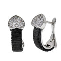 Clearance-925 Rhodium Plated Heart CZ Inlay Black Onyx Lever Back Earrings - BGE00133