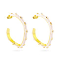 Clearance - Gold Plate 925 Sterling Silver White Enamel Clear CZ Hoop Earrings - STE00699