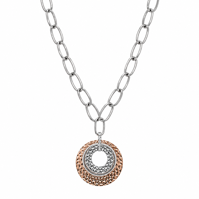Clearance-Multi Plated Open Hammered Circle Pendant Necklace - BGN00024