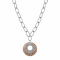 Clearance-Multi Plated Open Hammered Circle Pendant Necklace - BGN00024