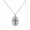 Clearance-Plated 925 Silver Textured Oval CZ Cross Pendant Necklace - STP00962 | STP00964