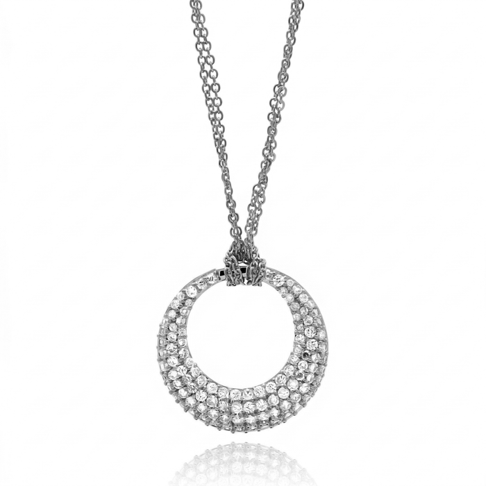 Clearance-Plated 925 Sterling Silver CZ Circle Pendant Necklace - STP00631