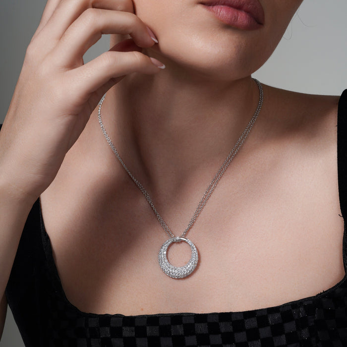 Clearance-Plated 925 Sterling Silver CZ Circle Pendant Necklace - STP00631