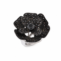 Clearance-Rhodium and Black Rhodium Plated Black or Clear CZ Pave Flower Ring - STR00521BLK