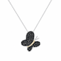 Clearance-Rhodium Plated 925 Silver Black CZ Butterfly Pendant Necklace - STP00955