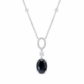 Clearance-Rhodium Plated 925 Silver Black Oval and Clear CZ Drop Pendant Necklace - BGN00022