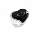 Clearance-Rhodium Plated 925 Silver Chunky Black Onyx & CZ Heart Ring - STR00436