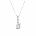 Clearance-Rhodium Plated 925 Silver Clear CZ Sitting Cat Pendant Necklace - STP00750