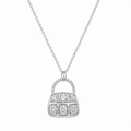 Clearance-Rhodium Plated 925 Silver CZ Purse Pendant Necklace - STP00146