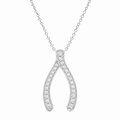 Clearance-Rhodium Plated 925 Silver CZ Wishbone Pendant Necklace - STP00204