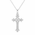 Clearance-Rhodium Plated 925 Silver Fancy Cross CZ Pendant Necklace - STP00111