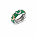 Clearance-Rhodium Plated 925 Silver Green Enamel & CZ Horse Shoe Ring - STR00455