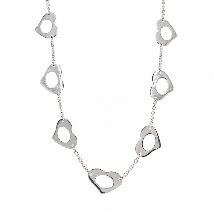 Clearance-Rhodium Plated 925 Silver Multi Open Heart Necklace - BGN00020