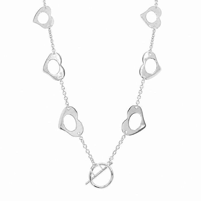 Clearance-Rhodium Plated 925 Silver Multi Open Heart Necklace - BGN00020
