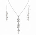 Clearance-Rhodium Plated 925 Silver Pearl & CZ Cluster Dangle Earring & Necklace Set - STS00142