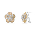 Clearance - Rhodium Plated 925 Silver Shimmer Enamel and Cubic Zirconia Flower Earrings - BGE00121