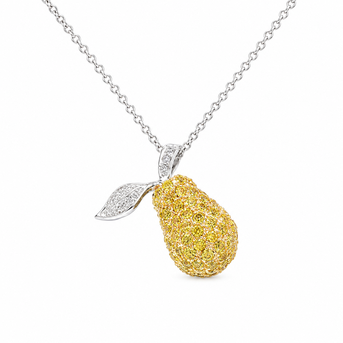 Clearance-Rhodium Plated 925 Silver Yellow Pear CZ Pendant Necklace - BGP00040