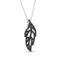 Clearance-Rhodium Plated 925 Sterling Silver Black CZ Leaf Pendant Necklace - STP00611