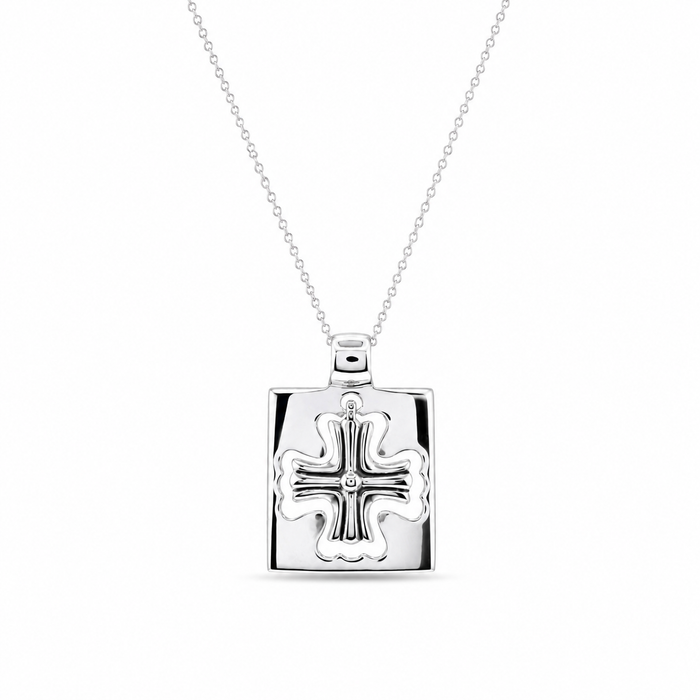 Clearance-Rhodium Plated 925 Sterling Silver Cut Out Dangle Cross Pendant Necklace - STP00775