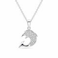 Clearance-Rhodium Plated 925 Sterling Silver CZ Dolphin Pendant Necklace - STP00741