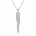 Clearance-Rhodium Plated 925 Sterling Silver CZ Italian Horn Pendant Necklace - STP00914