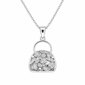 Clearance-Rhodium Plated 925 Sterling Silver CZ Purse Pendant Necklace - BGP00082