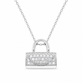 Clearance-Rhodium Plated 925 Sterling Silver CZ Purse Pendant Necklace - STP00178