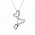 Clearance-Rhodium Plated 925 Sterling Silver Descending Triple Heart Pendant Necklace - STP00125