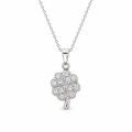 Clearance-Rhodium Plated 925 Sterling Silver Double Sided CZ Clover Pendant Necklace - STP00135