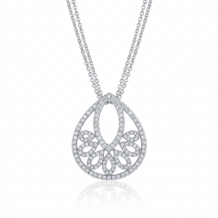 Clearance-Rhodium Plated 925 Sterling Silver Elegant Multi Teardrop Pendant Necklace - STP00619