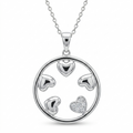Clearance-Rhodium Plated 925 Sterling Silver Multi Heart in Circle Pendant Necklace - STP00958