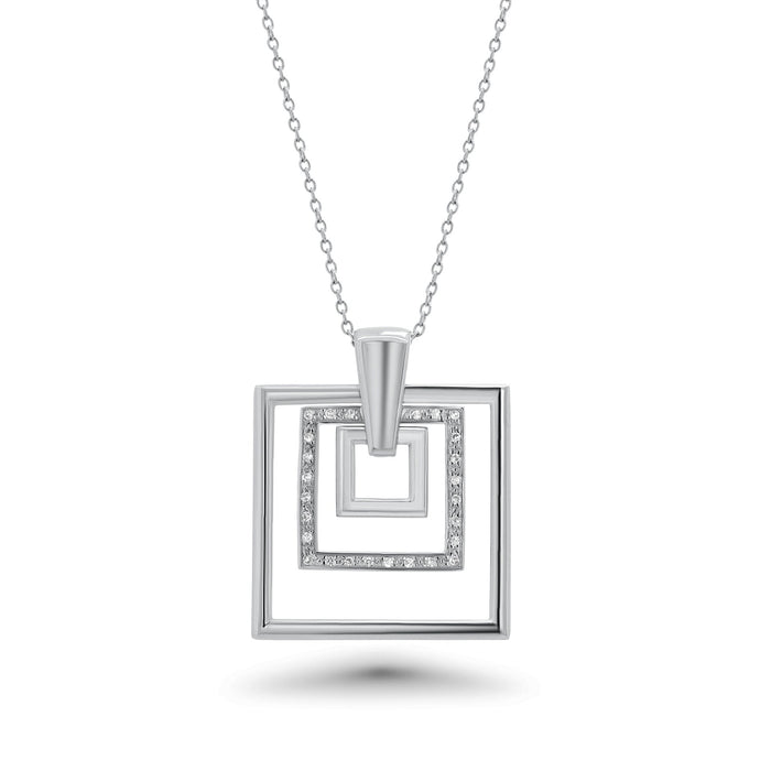 Clearance-Rhodium Plated 925 Sterling Silver Multi Square CZ Pendant Necklace - STP00082