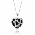 Clearance-Rhodium Plated 925 Sterling Silver Onyx & CZ Heart Pendant Necklace - STP00623