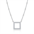 Clearance-Rhodium Plated Sterling Silver Open Square Necklace- STP00450