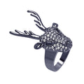 Clearance-Silver 925 Black Rhodium Plated Black and Clear CZ Reindeer Head Ring - BGR00325