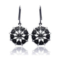 Closeout-Silver 925 Black Rhodium Plated Round Marquis Clear CZ Dangling Hook Earrings - BGE00193 | Silver Palace Inc.