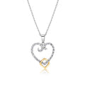 Clearance Silver 925 Gold and Rhodium Plated Open Heart CZ Necklace - BGP00184