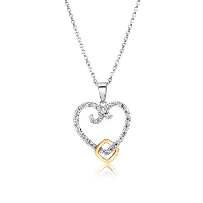Clearance Silver 925 Gold and Rhodium Plated Open Heart CZ Necklace - BGP00184