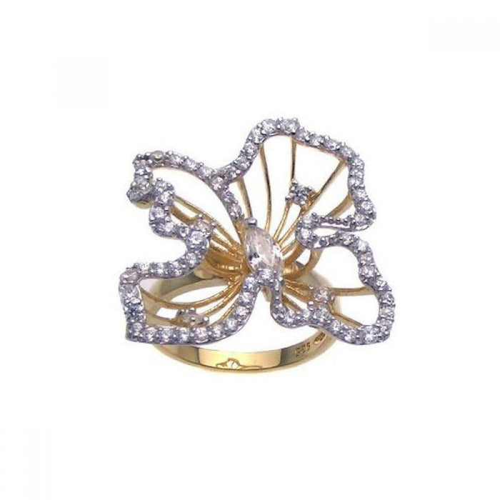 Closeout-Silver 925 Gold Plated CZ Open Flower Ring - STR00619 | Silver Palace Inc.