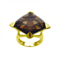Closeout-Silver 925 Gold Plated Diamond Shaped Champagne CZ Ring - BGR00225 | Silver Palace Inc.