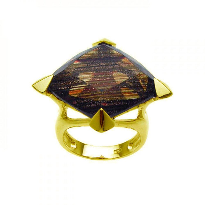 Closeout-Silver 925 Gold Plated Diamond Shaped Champagne CZ Ring - BGR00225 | Silver Palace Inc.