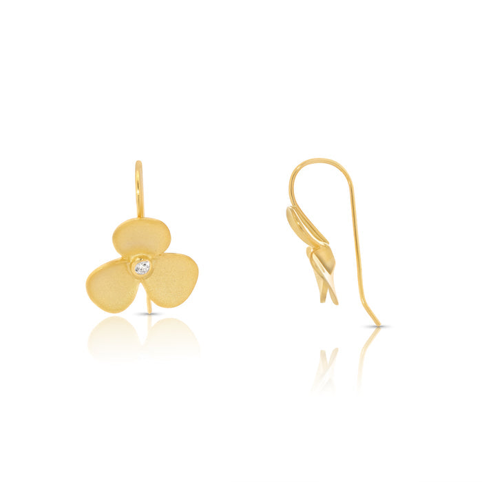 Clearance-Silver 925 Gold Plated Flower CZ Hook Earring and Necklace Set - STS00243GP